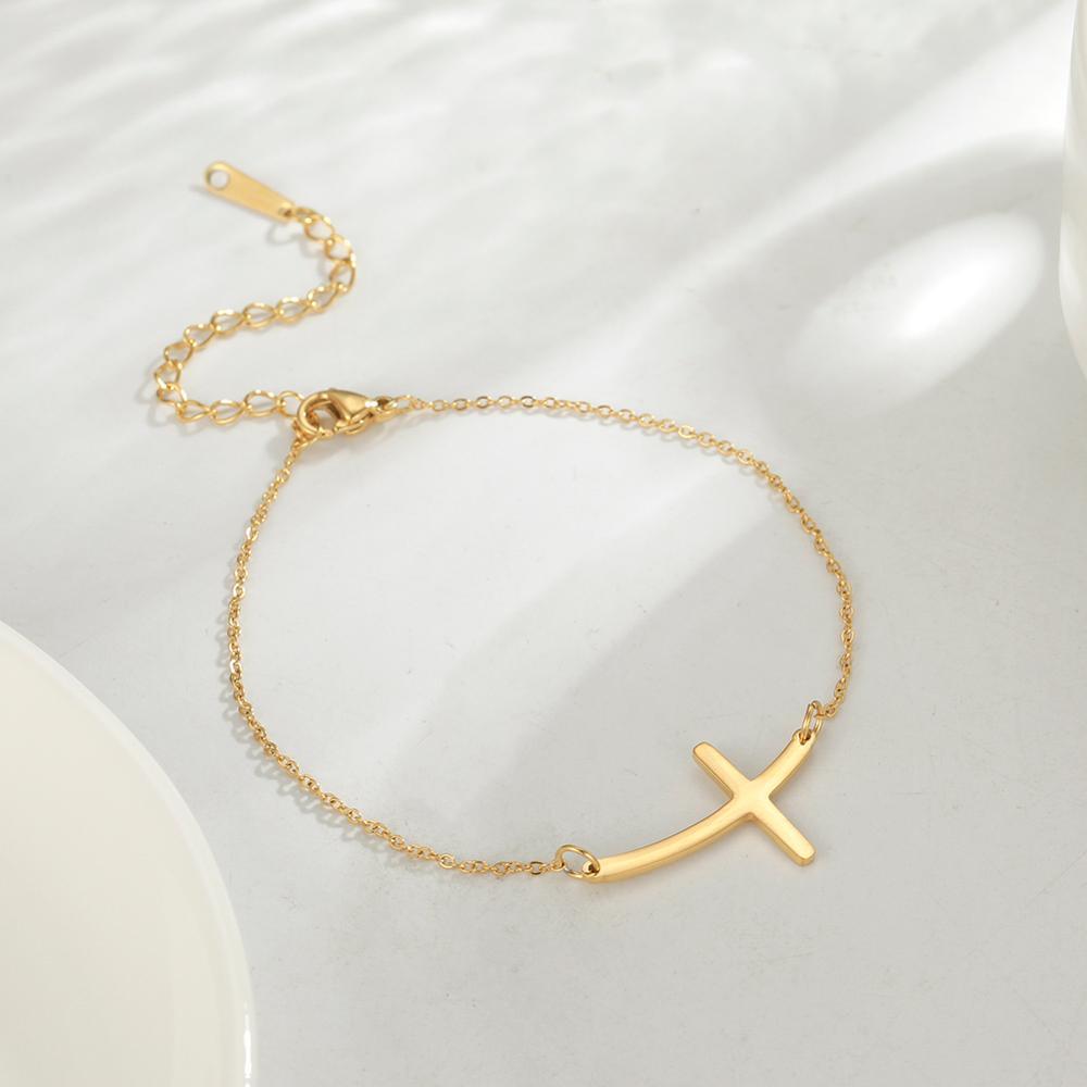 Best Seller - Christian Simple Chain Stainless Steel Cross Charm Bracelets Bangles - Religious Jewellery - The Jewellery Supermarket