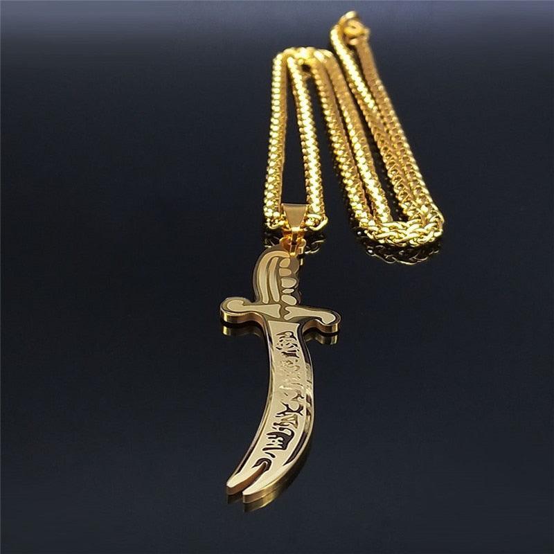 NEW Islam Broadsword Gold Color Stainless Steel Chain Long Necklaces Pendants - The Jewellery Supermarket