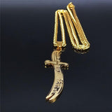 NEW Islam Broadsword Gold Color Stainless Steel Chain Long Necklaces Pendants - The Jewellery Supermarket