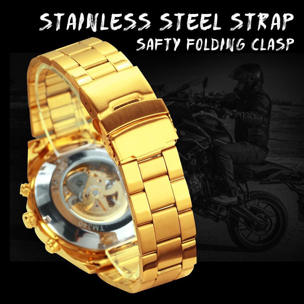 NEW - Luxury Men Gold Skeleton Luminous Military Automatic Mechanical Waterproof Watch - The Jewellery Supermarket