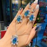 NEW - Luxury Pearl Lab Aquamarine Charming Fine Jewelry Sets - The Jewellery Supermarket