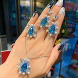 NEW - Luxury Pearl Lab Aquamarine Charming Fine Jewelry Sets - The Jewellery Supermarket