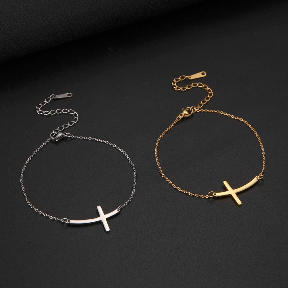 Best Seller - Christian Simple Chain Stainless Steel Cross Charm Bracelets Bangles - Religious Jewellery - The Jewellery Supermarket