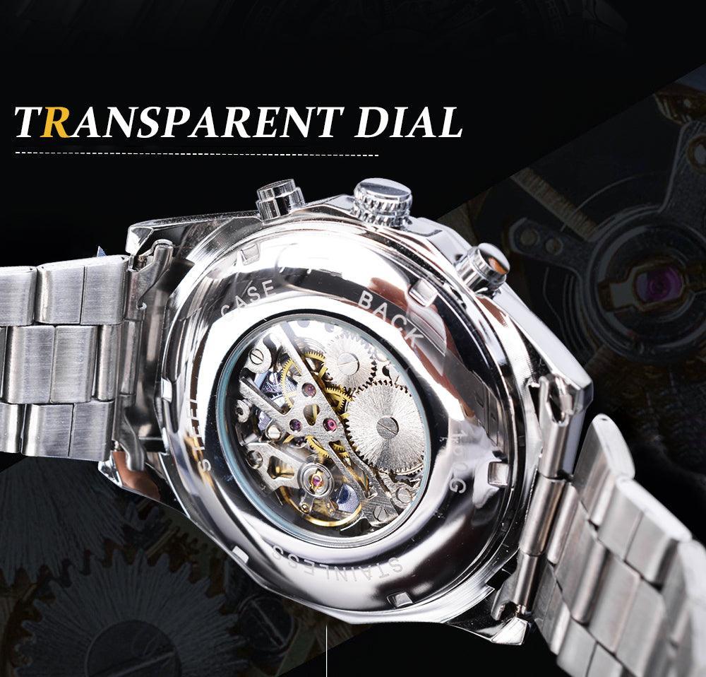NEW - Luxury Mens Stainless Steel Skeleton Mechanical Waterproof Watch - The Jewellery Supermarket
