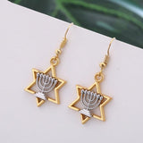 NEW Star Of David Candlestick Menorah Dangle Hanukkah Religious Earrings for Women - The Jewellery Supermarket