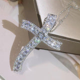 Luxury 925 Silver Cross Pendant With AAA+ Zircon Diamonds Long Religious Statement Necklace - The Jewellery Supermarket