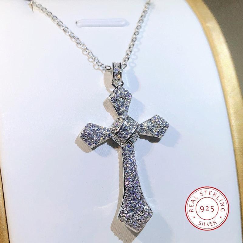 BEST GIFTS S925 Silver Luxury Big Cross AAA+ Cubic Zirconia Diamonds Pendant Necklace For Women - The Jewellery Supermarket