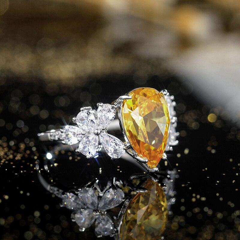 NEW ARRIVAL Charming Luxury Water Drop Shaped Lab Citrine Gemstones Jewellery Ring - The Jewellery Supermarket