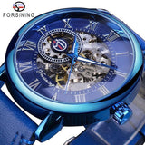 NEW - Luxury Men Gold Hollow Engraving Black Leather Skeleton Mechanical Watches - The Jewellery Supermarket