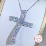 Luxury 925 Silver Cross Pendant With AAA+ Zircon Diamonds Long Religious  Statement Necklace