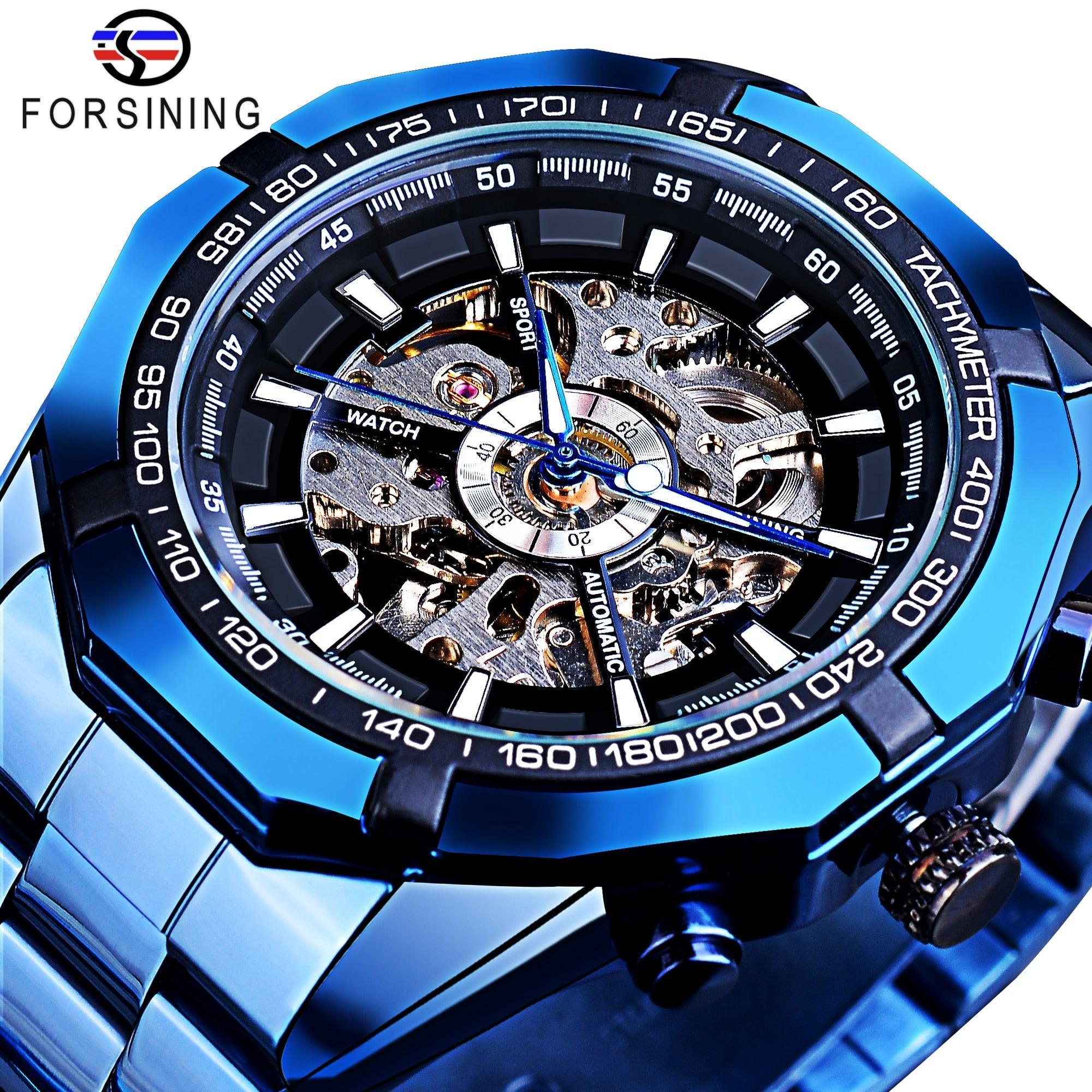 NEW - Luxury Mens Stainless Steel Skeleton Mechanical Waterproof Watch - The Jewellery Supermarket