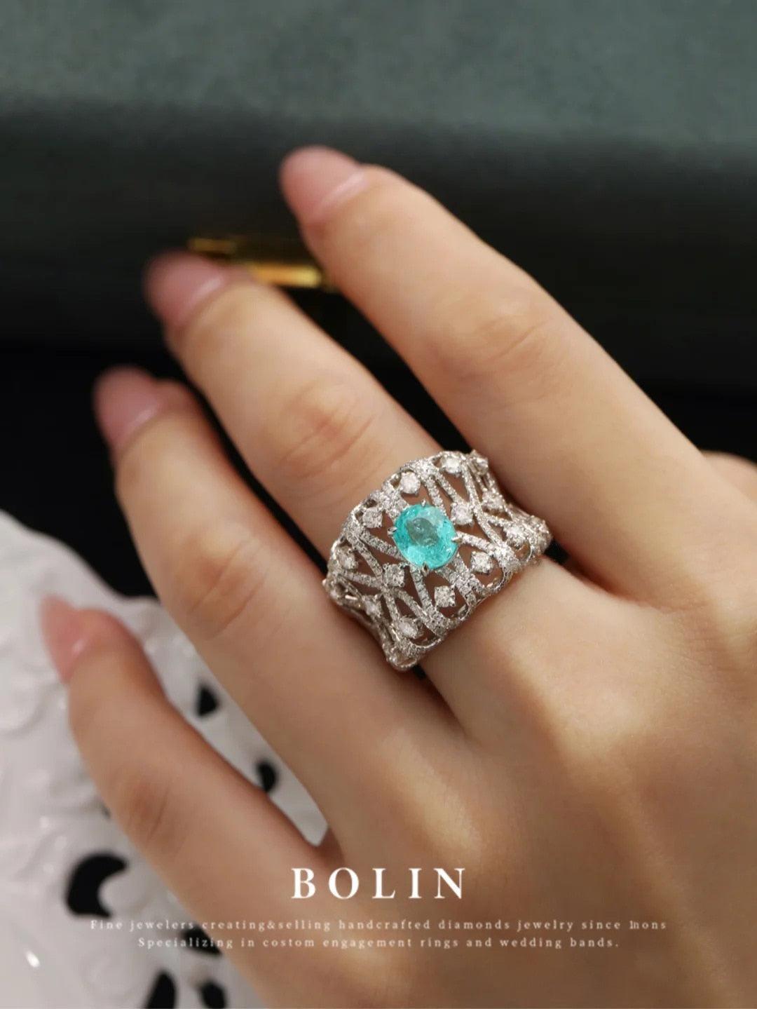 Brilliant Supernatural Luxury AAA+ Zirconia Geometric Aquamarine Fashion Ring - The Jewellery Supermarket