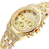 NEW Luxury Top Brand  2pcs Gold Colour Cuban Chain Male Bling Iced Out Wristwatch Bracelet for Men - The Jewellery Supermarket