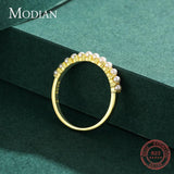 Women 925 Silver Gold Plated Round Elegant Small Pearl Rings - The Jewellery Supermarket
