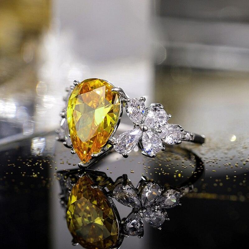 NEW ARRIVAL Charming Luxury Water Drop Shaped Lab Citrine Gemstones Jewellery Ring - The Jewellery Supermarket