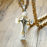 Amazing Cross Necklace For Men - Byzantine Gold Colour Stainless Steel Chain Catholic Crucifix Pendant - The Jewellery Supermarket