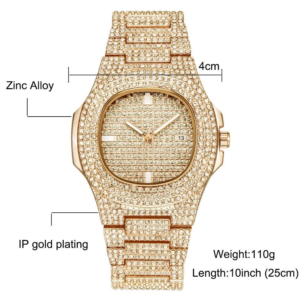 New Hip Hop Iced Out Square Simulated Diamonds Watch - Sparkling Quartz Fashion Classic Watches - The Jewellery Supermarket