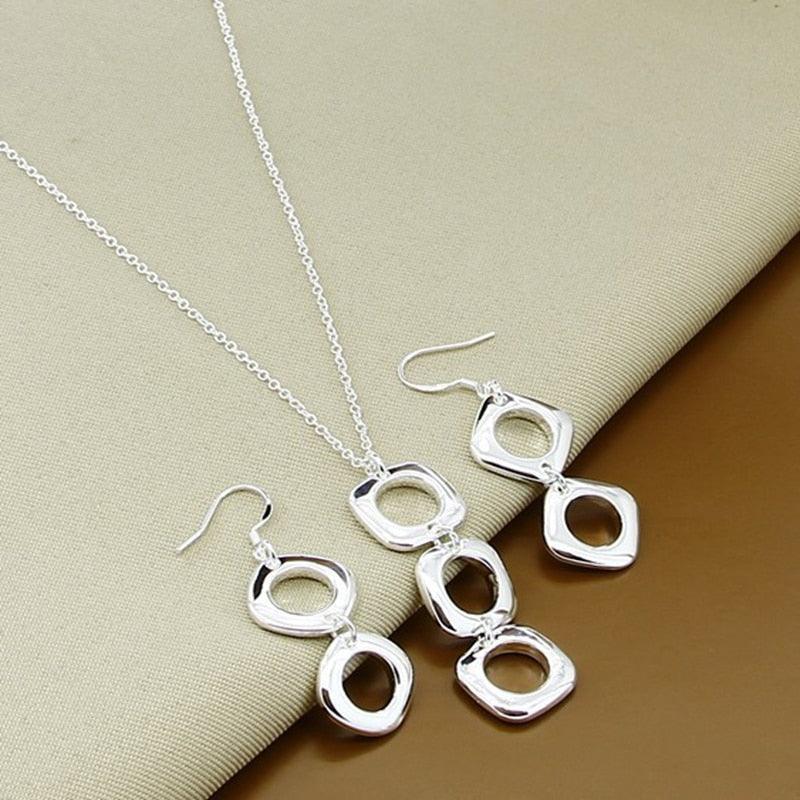 NEW ARRIVAL - Silver Round Square Necklace Earring Set For Woman - Fashion Charming Jewellery - The Jewellery Supermarket