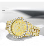 Attractive Full Iced Out Quartz Hip Hop Gold Colour Simulated Diamonds Bracelet + Watches Set for Men - The Jewellery Supermarket