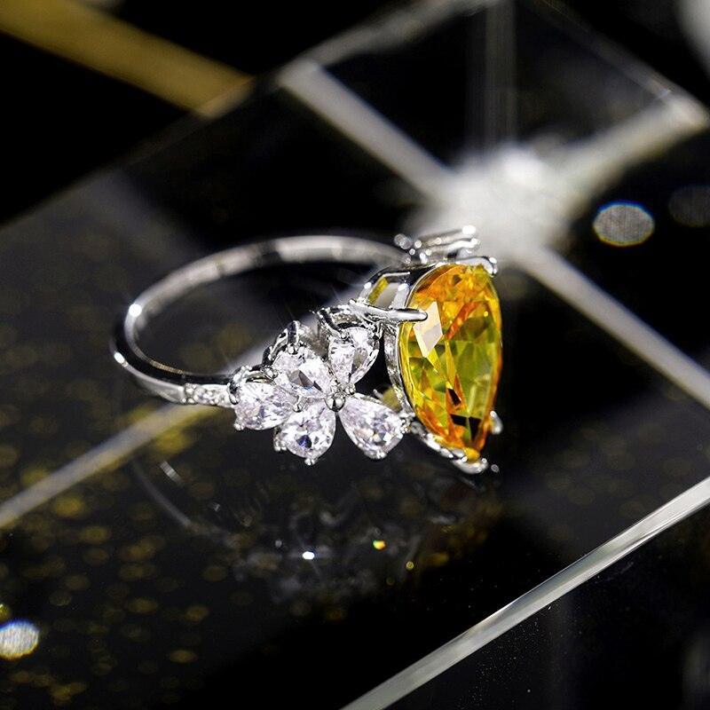 NEW ARRIVAL Charming Luxury Water Drop Shaped Lab Citrine Gemstones Jewellery Ring - The Jewellery Supermarket