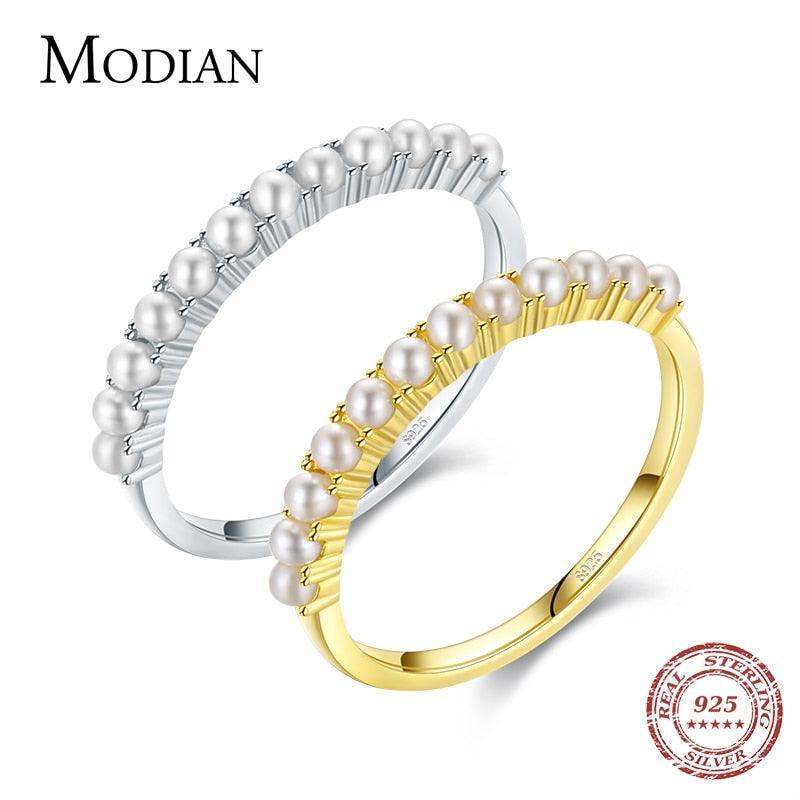 Charming 925 Silver Gold Round Elegant Small Pearl Rings For Anniversary - The Jewellery Supermarket