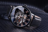 Luxury Men Gold Hollow Engraving Black Leather Skeleton Mechanical Watches - The Jewellery Supermarket
