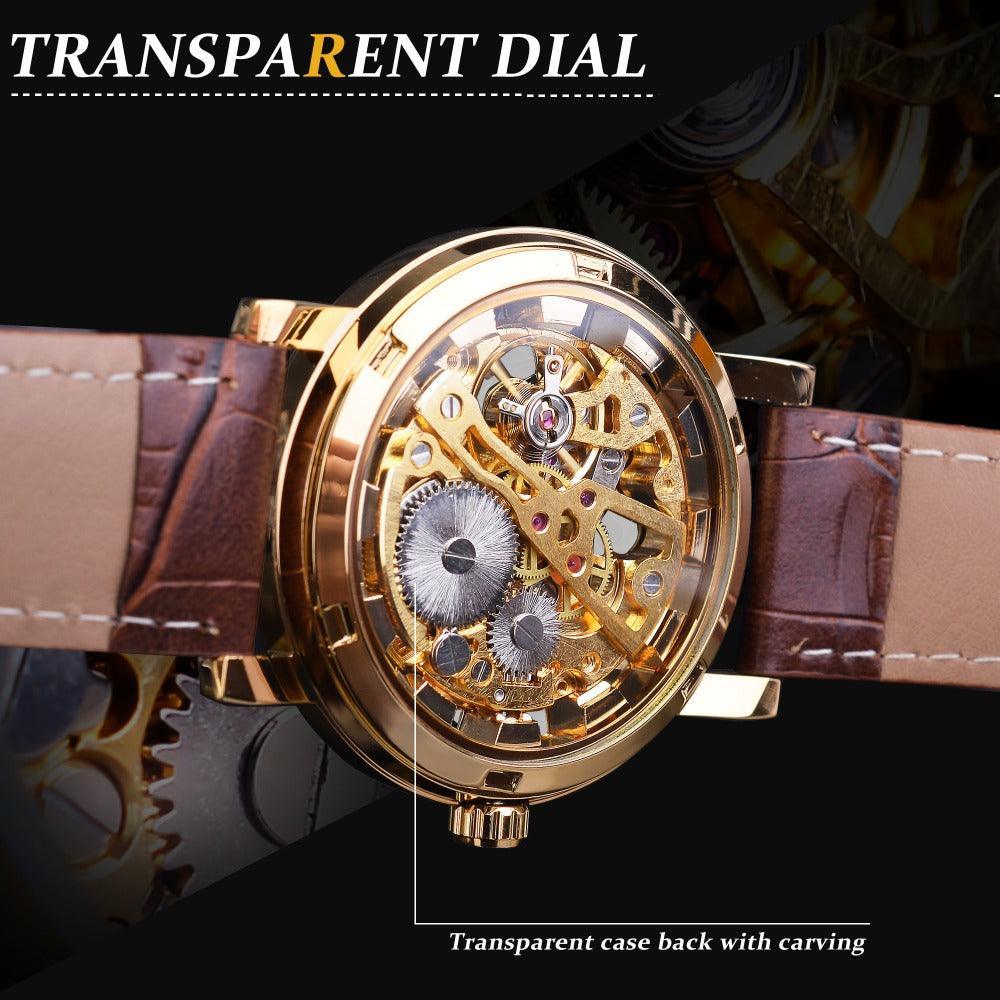 Top Brand Luxury Transparent Golden Case Luxury Casual Design Skeleton Watch - The Jewellery Supermarket