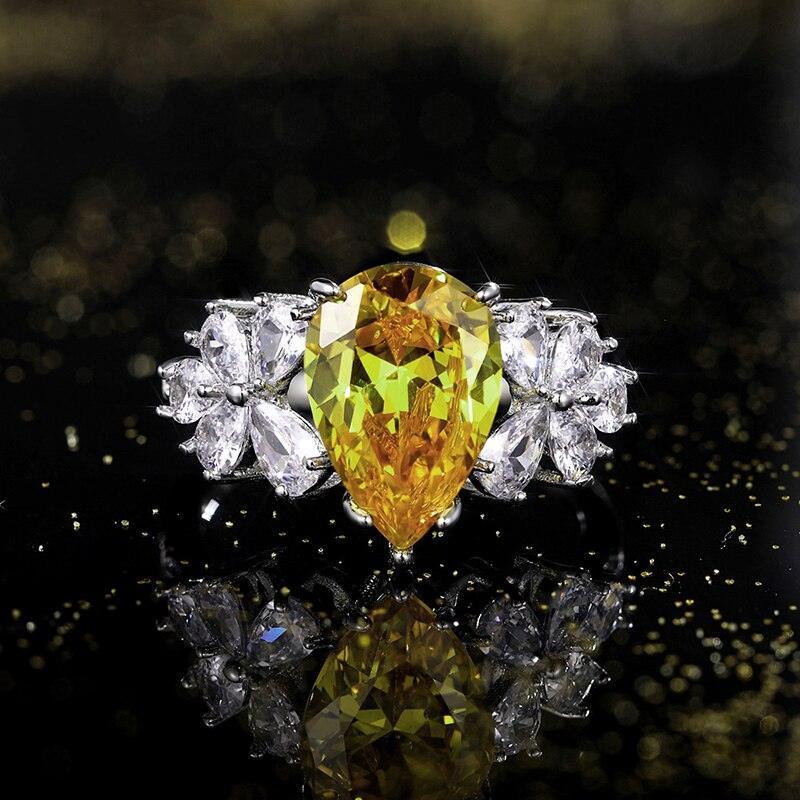 NEW ARRIVAL Charming Luxury Water Drop Shaped Lab Citrine Gemstones Jewellery Ring - The Jewellery Supermarket