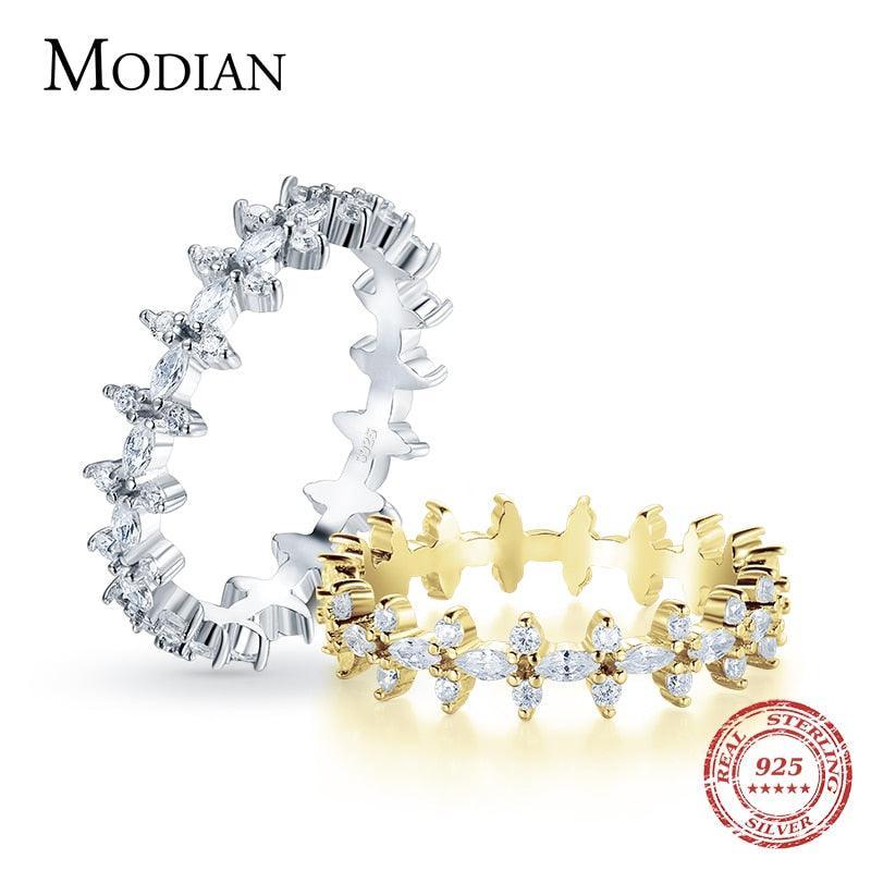 Sterling Silver Rhombus Clear AAAA Simulated Diamonds Stackable Rings - Statement Fine Jewellery - The Jewellery Supermarket