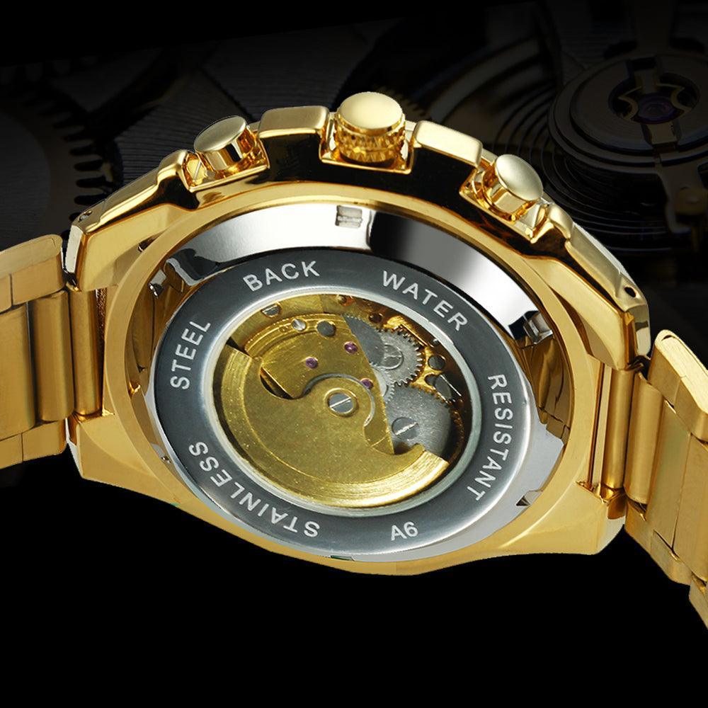 NEW - Luxury Men Gold Skeleton Luminous Military Automatic Mechanical Waterproof Watch - The Jewellery Supermarket