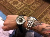 NEW - Luxury Men Gold Hollow Engraving Black Leather Skeleton Mechanical Watches - The Jewellery Supermarket