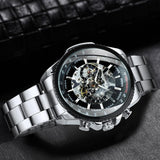 NEW - Luxury Men Silver Gold Skeleton Automatic Mechanical Wrist Military Watch - The Jewellery Supermarket