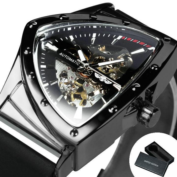 NEW - Luxury Men Gold Black Triangle Skeleton Automatic Mechanical Wristwatch Irregular Watch - The Jewellery Supermarket