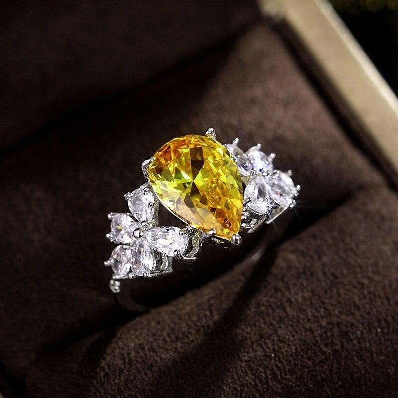 NEW ARRIVAL Charming Luxury Water Drop Shaped Lab Citrine Gemstones Jewellery Ring - The Jewellery Supermarket