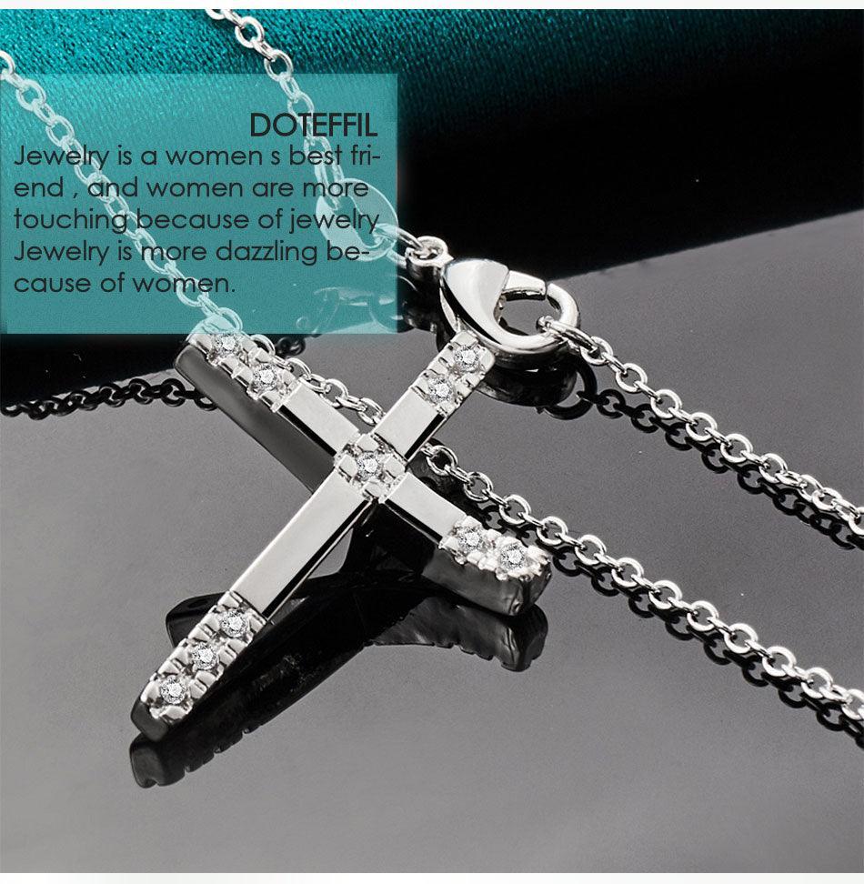 Fashion Religious 925 Sterling Silver AAA+ Zircon Cross Pendant Necklace - Charm Jewellery - The Jewellery Supermarket