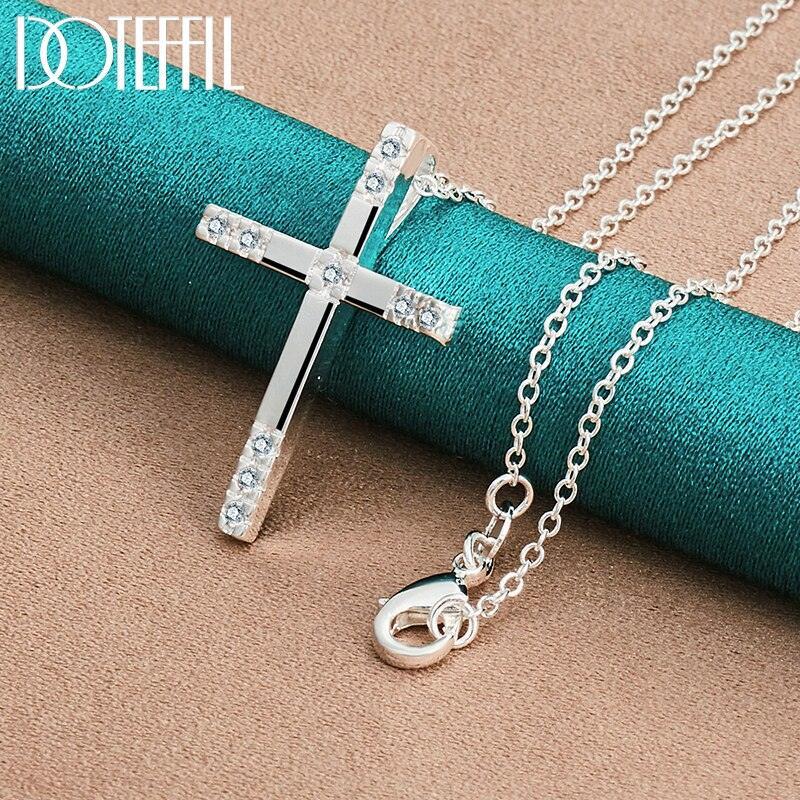 Fashion Religious 925 Sterling Silver AAA+ Zircon Cross Pendant Necklace - Charm Jewellery - The Jewellery Supermarket