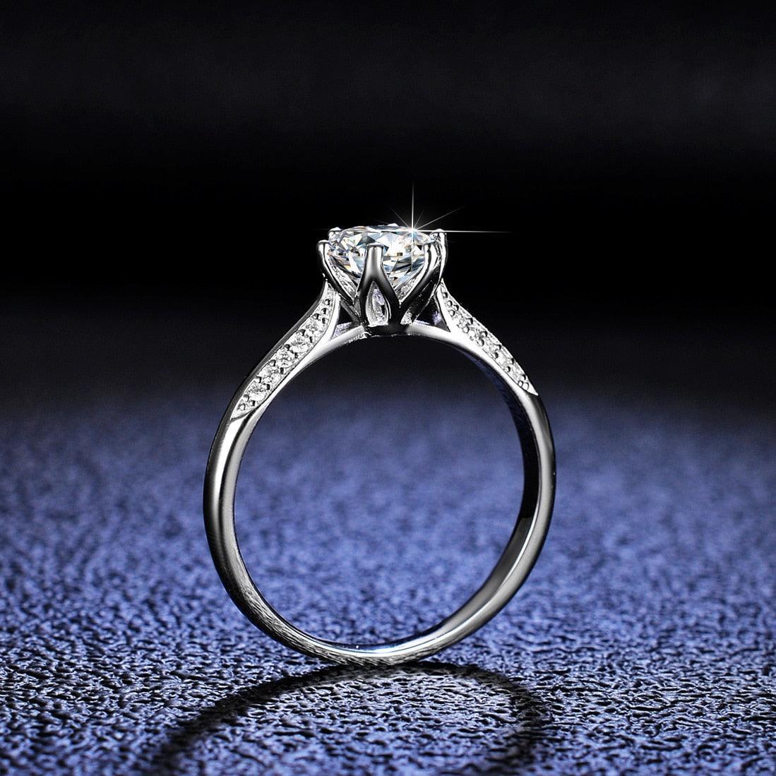 Attractive Platinum Plated Round Cut High Quality Moissanite Diamonds Rings - Fine Jewellery - The Jewellery Supermarket