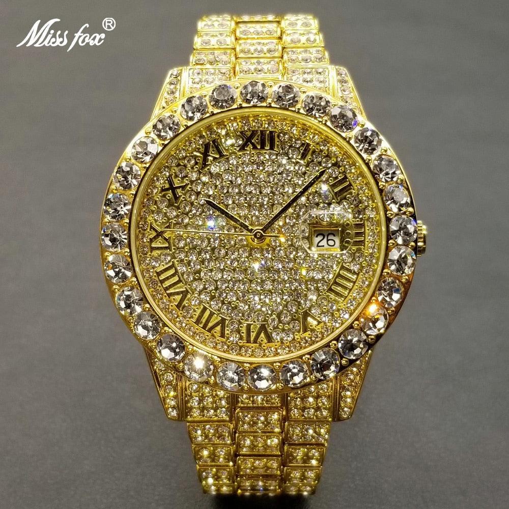 NEW Brand Luxury Roman Ice Out Automatic Date Full Simulated Diamonds Luminous Hip Hop Men Watches - The Jewellery Supermarket