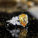 NEW ARRIVAL Charming Luxury Water Drop Shaped Lab Citrine Gemstones Jewellery Ring - The Jewellery Supermarket