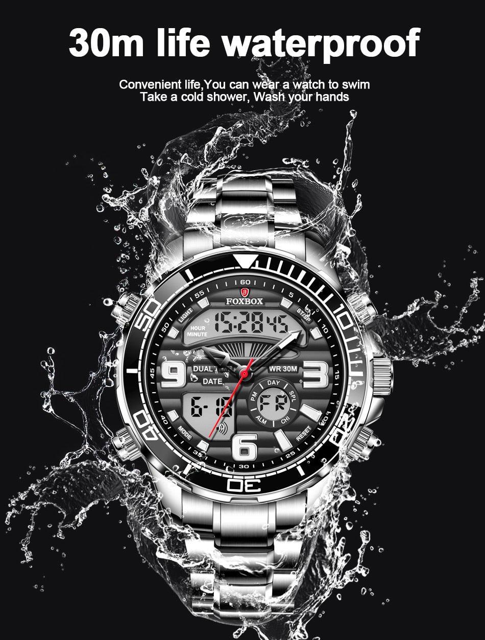 NEW MENS WATCHES - Dual Display Stainless Steel Sport Waterproof Sports Watch - The Jewellery Supermarket