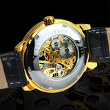 NEW - Luxury Mens Gold Mechanical Skeleton Leather Forsining 3d Hollow Watch - The Jewellery Supermarket