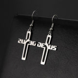 Stainless Steel Christian Jesus Cross Dangle Drop Earrings for Women - Religious Jewellery - The Jewellery Supermarket