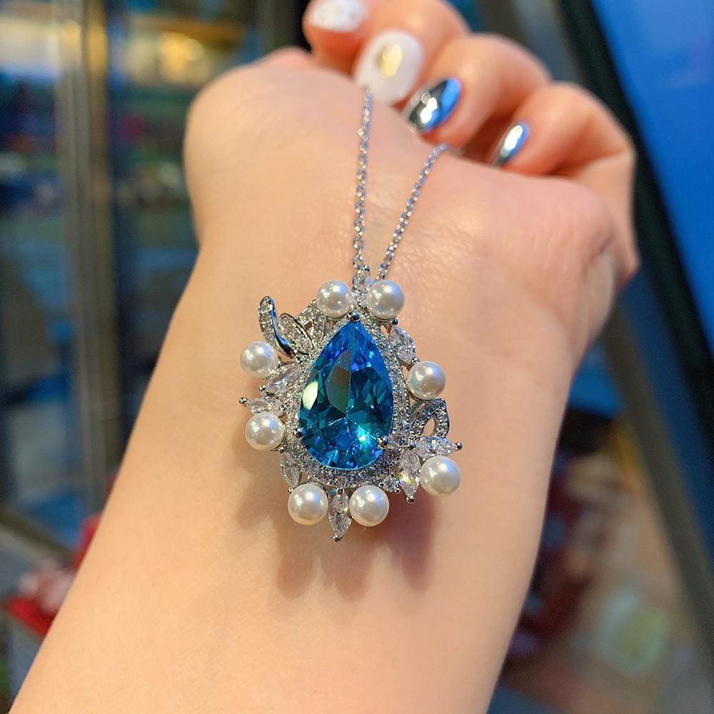 NEW - Luxury Pearl Lab Aquamarine Charming Fine Jewelry Sets - The Jewellery Supermarket