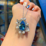 NEW - Luxury Pearl Lab Aquamarine Charming Fine Jewelry Sets - The Jewellery Supermarket