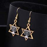 NEW Star Of David Candlestick Menorah Dangle Hanukkah Religious Earrings for Women - The Jewellery Supermarket