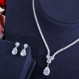 Fashion AAA+ Cubic Zirconia Diamonds Water Drop Pendant Necklace and Earrings Wedding Jewellery Sets - The Jewellery Supermarket