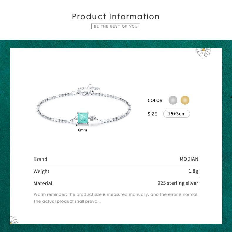Luxury Women Silver Color Square Sterling Tourmaline Beads Chain Bracelet For Statement Jewelry - The Jewellery Supermarket