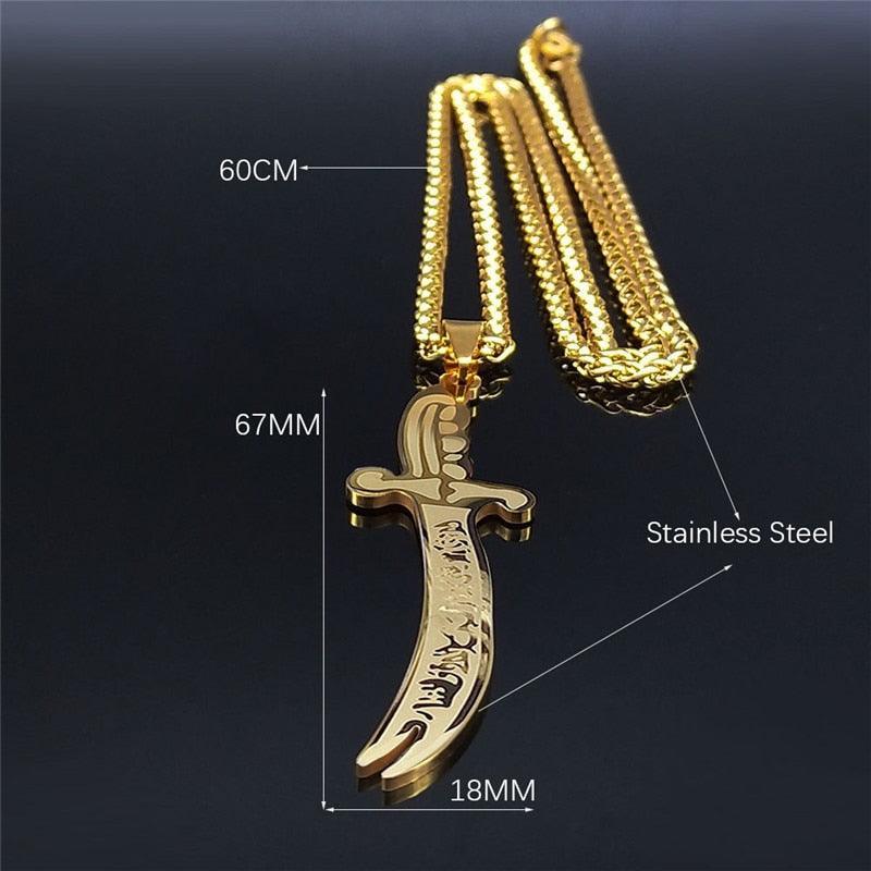 NEW Islam Broadsword Gold Color Stainless Steel Chain Long Necklaces Pendants - The Jewellery Supermarket