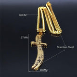 NEW Islam Broadsword Gold Color Stainless Steel Chain Long Necklaces Pendants - The Jewellery Supermarket