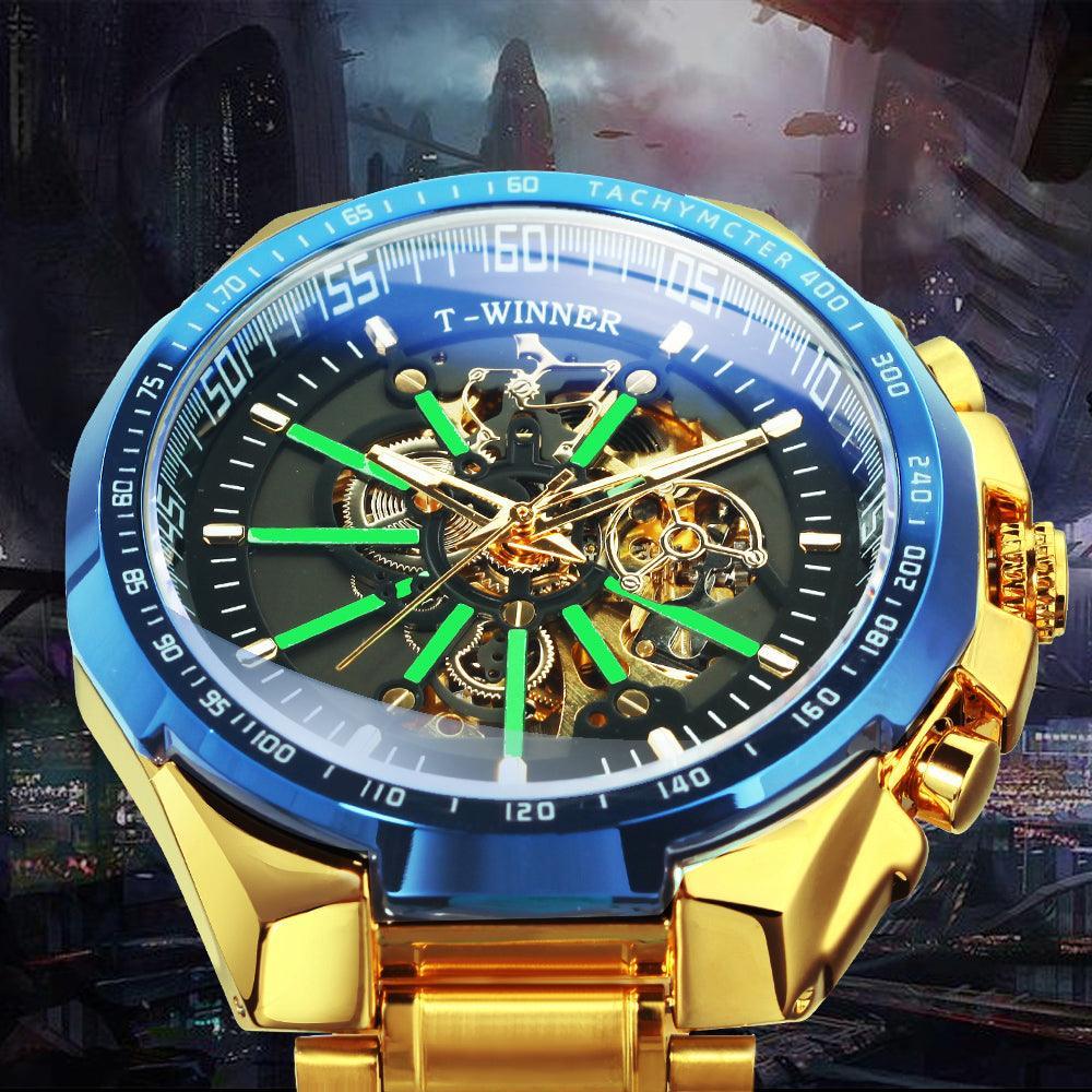 NEW - Luxury Men Gold Skeleton Luminous Military Automatic Mechanical Waterproof Watch - The Jewellery Supermarket